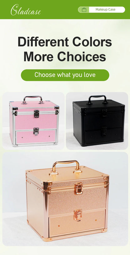 Large Capacity Makeup Case with LED Mirror Multiple Size Options Cosmetic Box LED Mirror Makeup Storage Box for Beauty Salons.