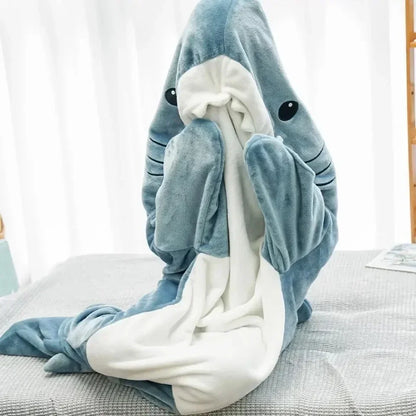 Shark Cartoon Sleeping Bag Adult Pajama Hooded Warm Flannel Blanket Funny Homewear Super Soft Onesie Sleeping Bag Winter Warm.