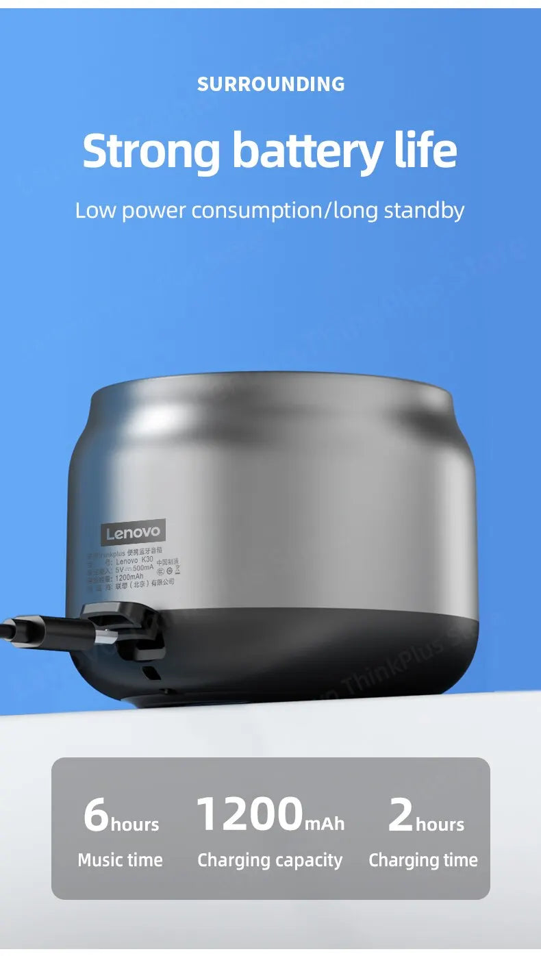 Original Lenovo K30 Portable Hifi Bluetooth Wireless Speaker Waterproof USB Outdoor Loudspeaker Music Surround Bass Box Mic.