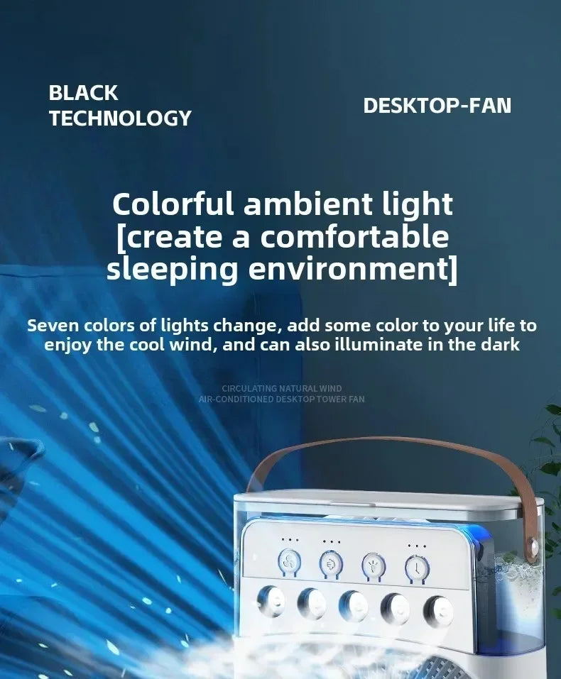 Portable Mini Fan 3 in 1 Cooler Home House LED USB Desk Bedroom Indoor Air Conditioner Humidifier Fans Summer Cool Living Room.