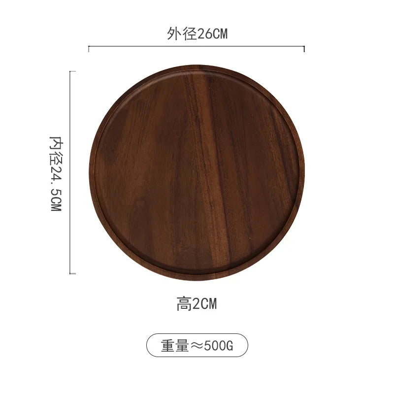 Solid Wood Circular Tray Japanese Style Western Household Tea Dessert Coffee Plate Cross-Border Design.