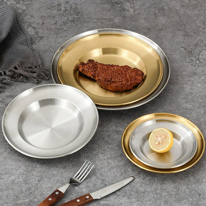 6Pcs High Quality Stainless Steel Bone Spitting Dish Silver Colors Shallow Tray Metal Dining Disc Fruit Meat Round Plate.