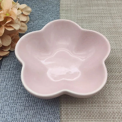5 Inch Creative Flower Ceramic Bowl Small Deep Dish Solid Color Ceramic Bowl Small Dish Dip Dish Home Kitchen Supplies Gift