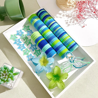 High Elasticity Women's Hair Accessories Blue Series Butterfly Knot Egg Flower Comb Set Hair Clips Fashionable Hair Accessories.