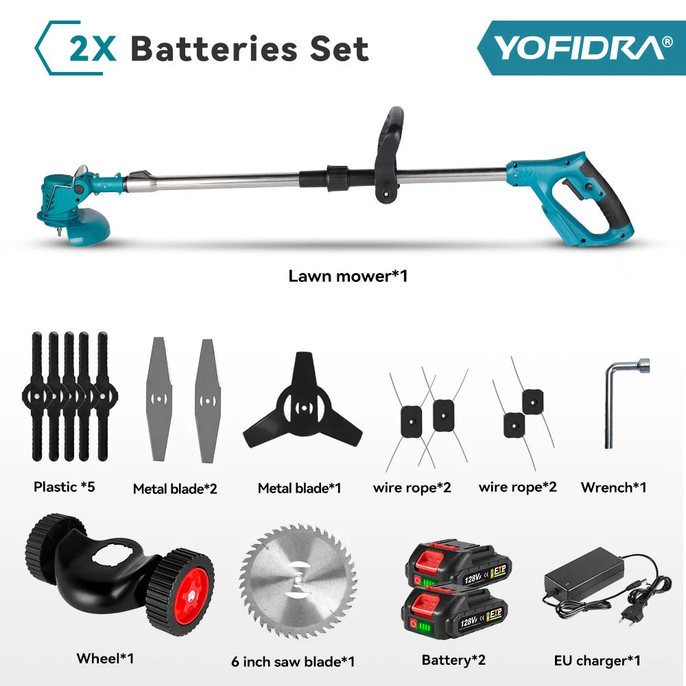 YOFIDRA 100–135 cm elektrischer Rasenmäher, 1500 W, kabellos, faltbar, Trimmer, Beschneiden, Schneiden, Garten, Elektrowerkzeug für Makita-Akku-Pin