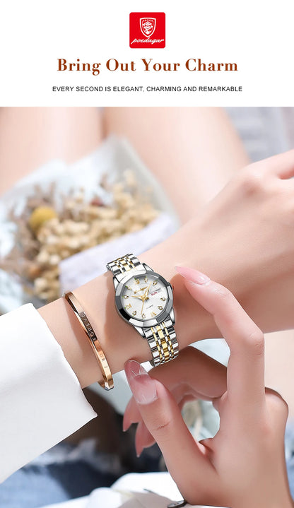 POEDAGAR Top Luxury Woman's Quartz Watch Waterproof Luminous Date Week Ladies Casual Watch Stainless Steel Elegant Women Watches.