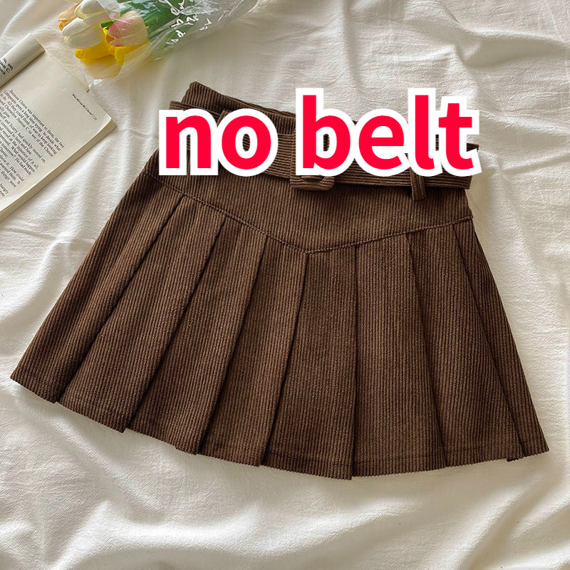 Pleated Mini Skirts Women Japan Students Corduroy Preppy Style Autumn Winter Basic Solid Bottoms Chic Vintage JK Slim All-match.