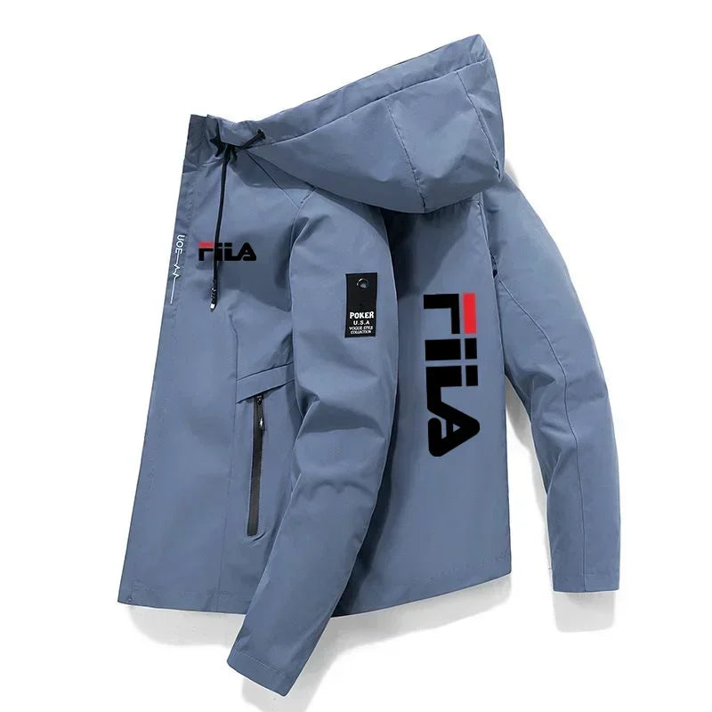 Men's 2025 printed high-quality zipper hooded baseball jacket, four-autumn jacket, trendy men's windproof zipper jacket, casual.