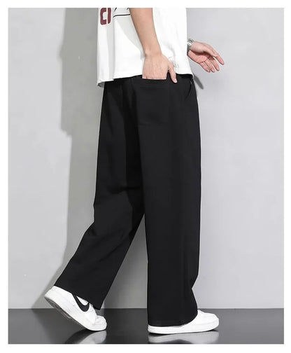 Men's Grey Loose-fit Straight-leg Casual Pants Summer Lightweight Draped Wide-leg Sweatpants For Men Comfortable Long Pants.