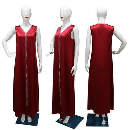 Muslim Set Dress Women Four-season Commute Muslim Set Fashion Party Dubai Turkey Long Sleeve Chiffon Cardigan Dress and Vest 2ps