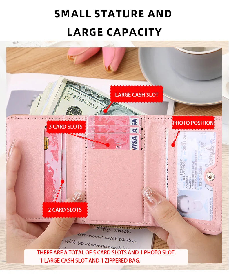 Women's Short Embroidered Love Zero Wallet Zipper Buckle Large Capacity Card Bag Versatile Fashion Simple.