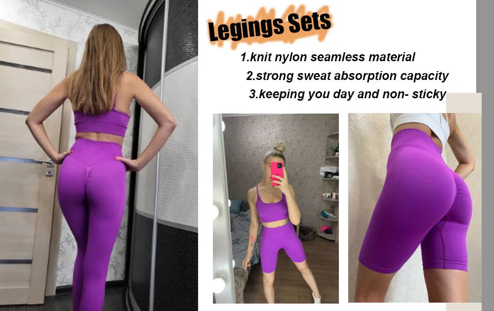 2/3/4Pcs Women's Tracksuit Seamless Yoga Set Leggings Sports Suit for Fitness Long Sleeve Top Gym Clothing Workout Sportswear.