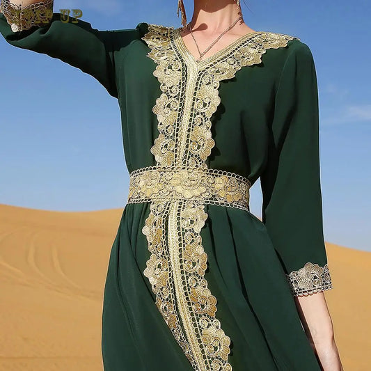 Abaya Marokkanisches Dubai-Kaftan-langes Kleid für muslimische Frauen, Ramadan, Arabisch, Luxus-Stickerei-Spitze, Hochzeitskleid, islamisches Ne