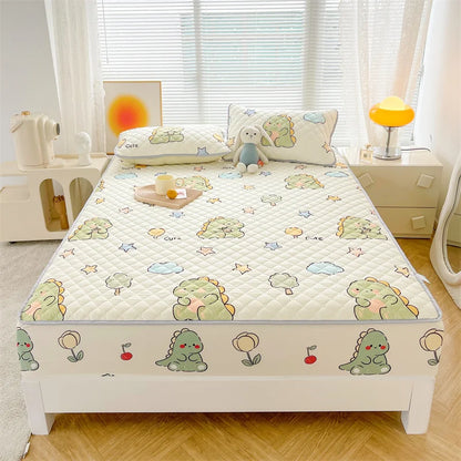 Floral Fitted Sheet Queen Size Bed Cover Thicken Bedsheet Quilted Mattress Protector tampa de colchão (Pillowcase Need Order)