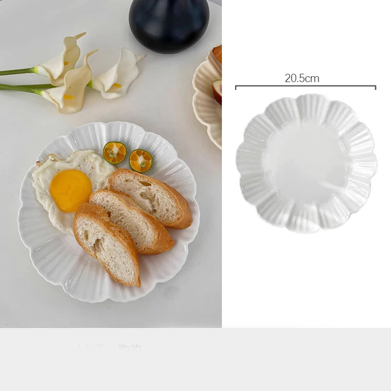 Ahunderjiaz-French Beige Ceramic Tableware Set, Underglaze Dessert Tray, Rice Bowl, Fish Plate, Kitchen Tableware Set, Cream Sty