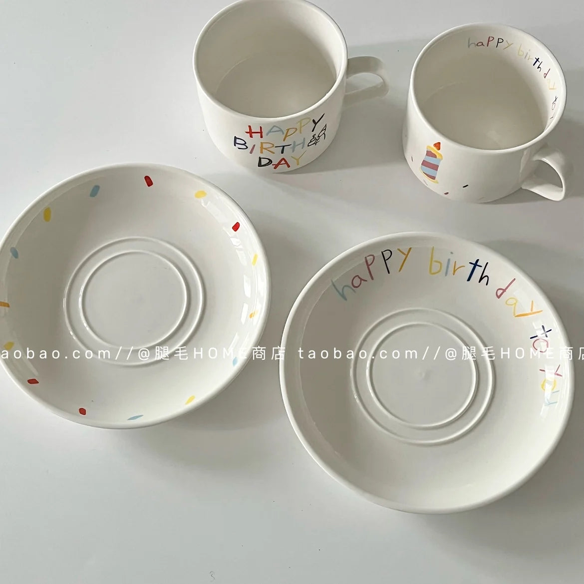 Korean Plate Designer Cute Happy Birthday Tableware Ceramic Coffee Cup Plate Dessert Cake Plate Cup Creative Birthday Gift.