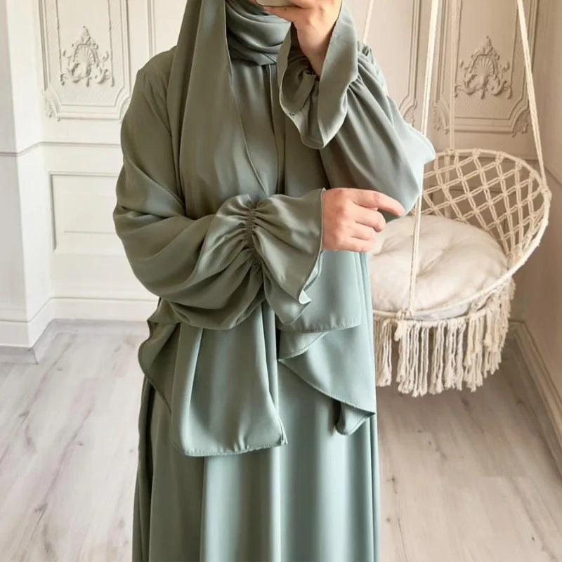 2024 Spring Muslim Modest Dress for Women Eid Arabic Femme Hijab Abaya Dubai 2 Pieces Islamic Long Sleeve Turkey Robe clothing.