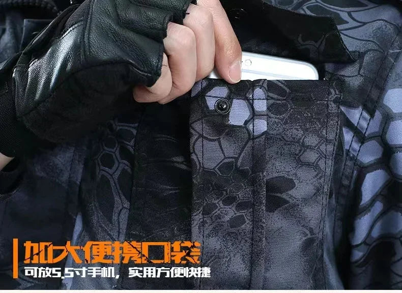 Schwarzer Python-Muster, verschleißfester Overall, Arbeitsversicherungstuch, Uniform, weicher Trainingsanzug für Herren, Outdoor-Anzug.