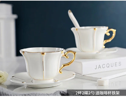 Gold Pearl Bone China Coffee Set British Porcelain Tea Luxury Ceramic Pot Creamer Sugar Bowl Teatime Teapot Cup Mug.