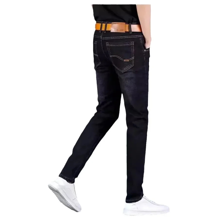 Summer Men's Stretch Jeans Straight-Leg Loose-Fit Business Casual Versatile Long Pants Lightweight Wear-Resistant.