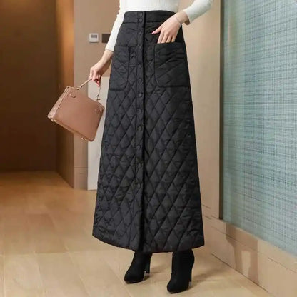 Women Winter Skirt Windproof Warm Down Cotton Skirt High Waist Quilted Cotton Padded Skirts Office Lady Elegant Skirt.