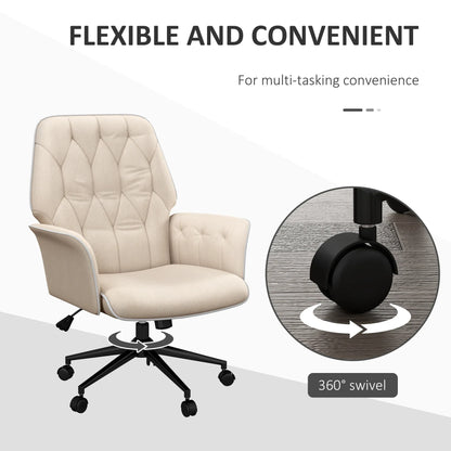 Moderner Bürostuhl mit Schaukelfunktion, höhenverstellbar, gepolsterter Stuhl bis 120 kg, beige für angenehmes Arbeiten