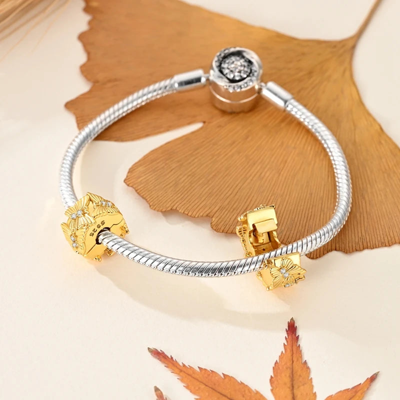 Gold Series DIY Charms Bead Original 925 Sterling Silver Inlaid Zirconium Sun Leopard Pendants Fit Bracelet Jewelry Gift Marking