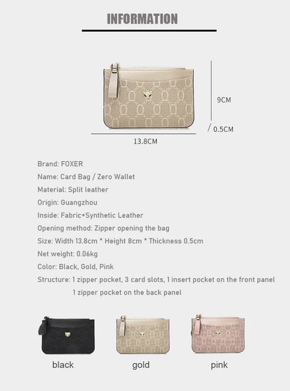 FOXER Split Leather Women's Card Holder Wallet Fashion Anti-theft Thin Wallet Mini Clutch Bag Ladies Short Coin Wallet Purse.