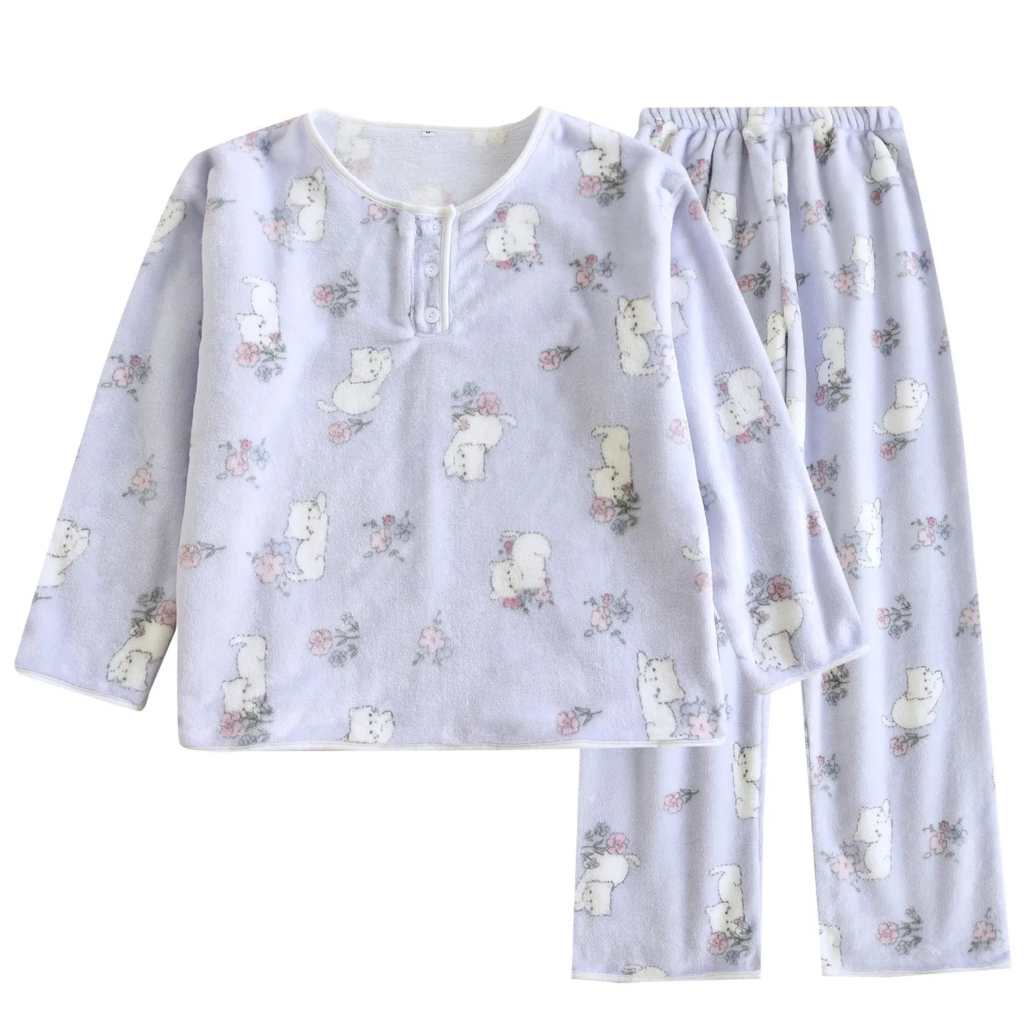 2025 New Winter Women's Pajama Set with Thickened Fleece and Flannel Warm Head Cartoon Comfortable Home Clothing Set Pijama