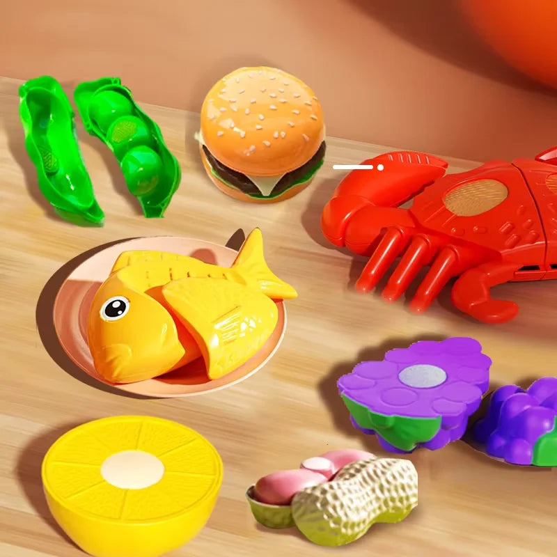 Children's Kitchen Toy Set Simulated Kitchen Cutting Cookware Simulated Fruits Cutting Toys Cooking Accessories for Kids Gift.
