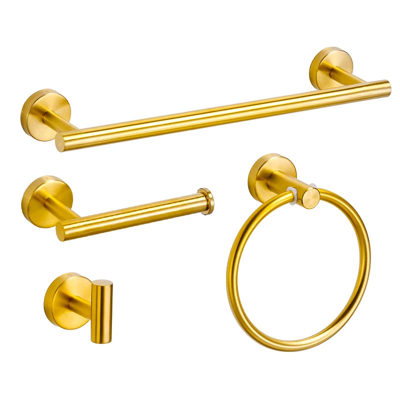 Badezimmer-Hardware-Set aus gebürstetem Gold, Handtuchhalter aus Edelstahl 304, Handtuchring, Toilettenpapierhalter, Kleiderhaken, Badezimmer-Zubehör