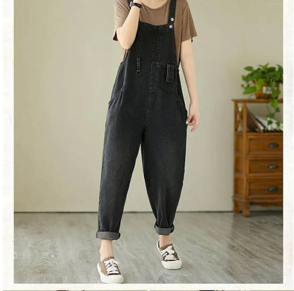 Denim Jumpsuits for Women Pocket Design Korean Style Loose Straight Pants One Piece Outfit Women Overalls for Women Playsuits.