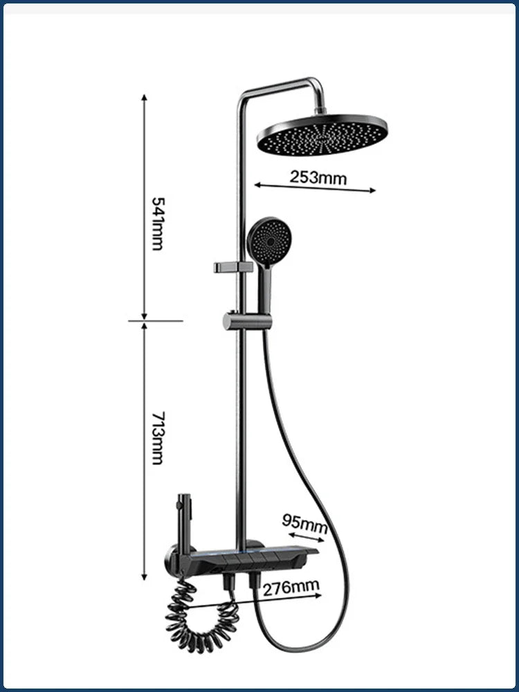 Four Ways Water Outlet Shower System Smart Digital Bathroom Shower Faucet Set Temperature Display Rainlfall Sunflower Shower Set