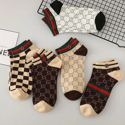 5/10/20 Pairs Mens Socks Short Breathable Luxury Socks Designer Brand Low-Cut Fashion Trendy Socks Geometric Pattern.