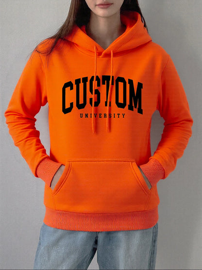 Custom University Printed Hoodies Women Basics Pocket Sweatshirts Autumn Fleece Warm Pullovers Comfortable Casual Womans Clothes