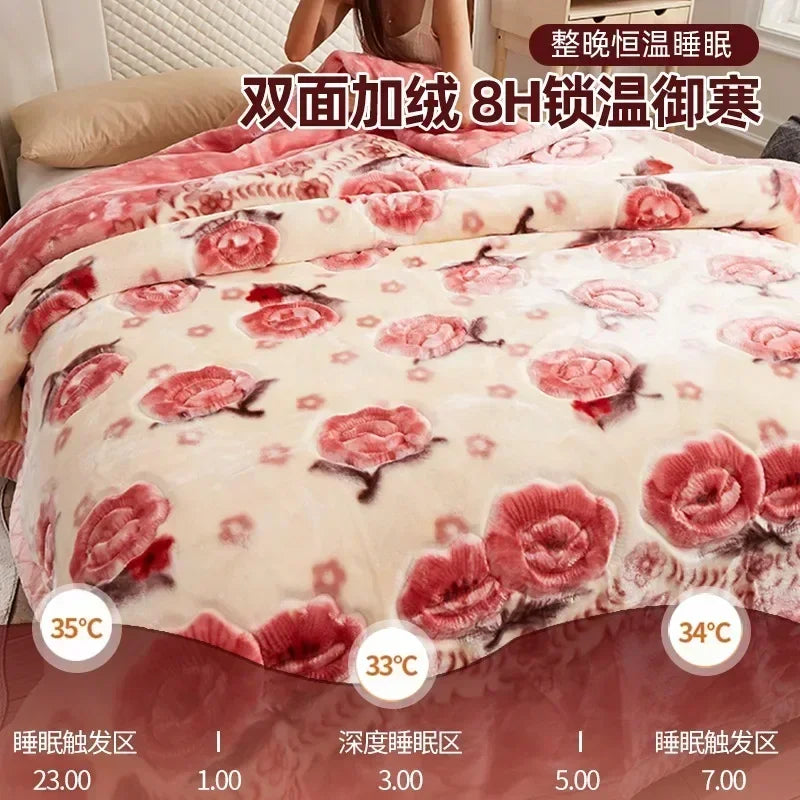 Flannel Blanket Double-deck Washable Quilt Siesta Keep Warm Double Person Thick Winter Soft Comfortable Plush Bed Sheet.