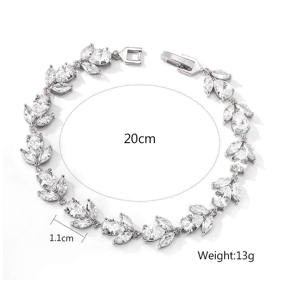 ZAKOL Luxury AAA Cubic Zirconia Wedding Bracelets for Women High Quality White Gold Color Leaf Charm Bracelet Bangles.