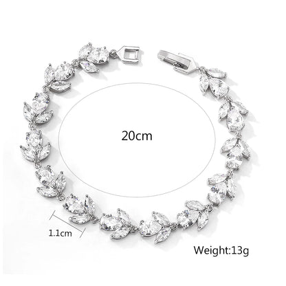 ZAKOL Luxury AAA Cubic Zirconia Wedding Bracelets for Women High Quality White Gold Color Leaf Charm Bracelet Bangles.