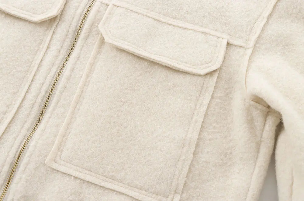 TRZA-Kurzjacke mit Taschen für Damen, Langarmmantel, Reißverschluss vorne, Damenoberbekleidung, schicke Oberteile, Mode