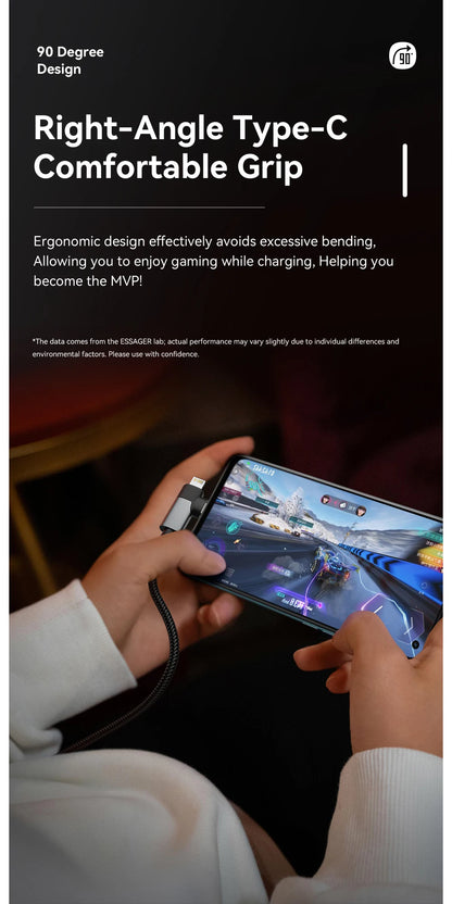 Essager 2-in-1 Right Angle Cable PD 65W 29W Fast Charging Elbow Data Cable For iPhone 15 14 13 MacBook Lenovo Asus Dell iPad Pro.