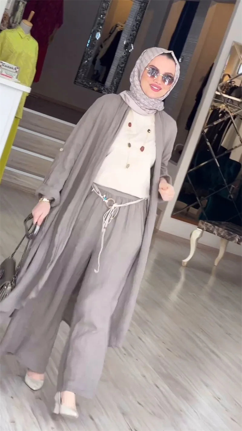 Eid muslimische Frauen Bluse zweiteiliges Set Abaya langes Hemd weites Bein Hose Anzüge Ramadan Arabisch Dubai bescheidene Musulman Ensembles