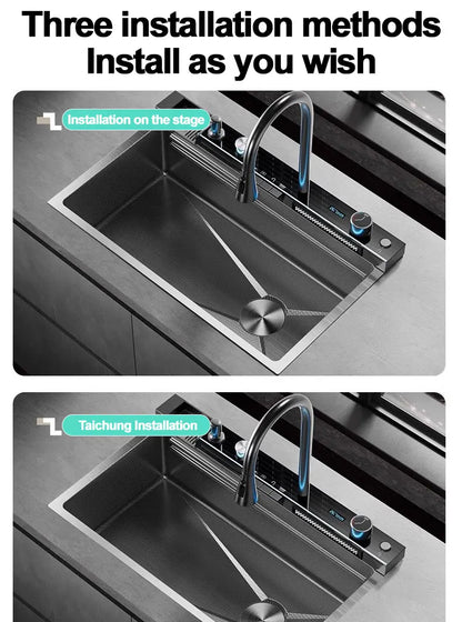 Extra Thick 5.0mm Kitchen 304 Sink, Whale Sink, Stainless Steel Large Single Sink, Waterfall Sink, Thickened Dish Sink