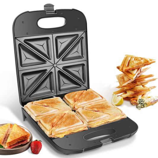 Aigostar Sandwich Maker XXL for 4 Sandwiches, 1400 W, Sandwich Toaster with Non-Stick Coating, Fast Heating, Temperature Control.