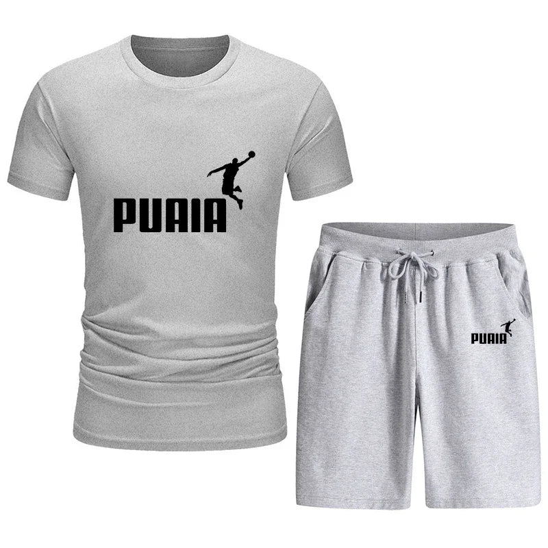 Summer 2025 new men's short sleeve T-shirt sports set Outdoor casual jogging men's cotton round neck T-shirt + shorts 2 sets.