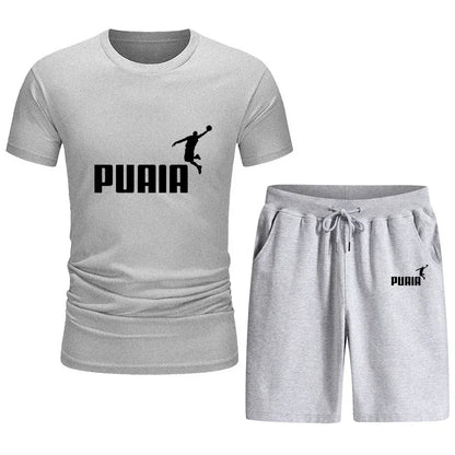 Summer 2025 new men's short sleeve T-shirt sports set Outdoor casual jogging men's cotton round neck T-shirt + shorts 2 sets.