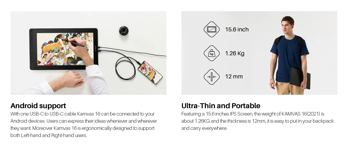 HUION New Arrival Kamvas 16(2021) Graphics Drawing Monitor Battery-free Digital Pen Tablet For Win/MAC And Android 120%s RGB.