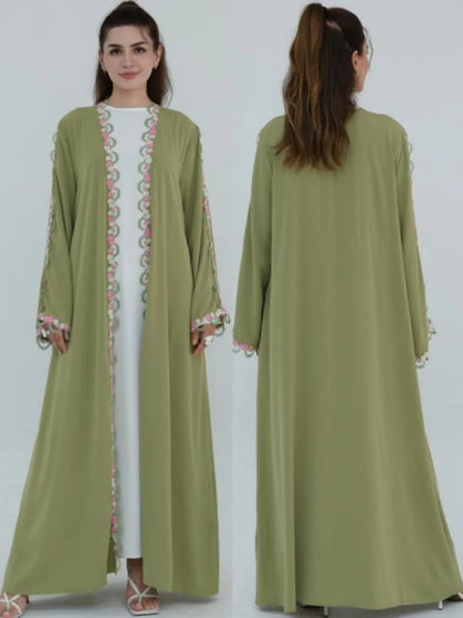 Women Arabic Dubai Abaya Luxury Floral embroidery Kimono Cardigan Long Dress Modest Ramadan Robe Femme Islam Clothing Kebaya.