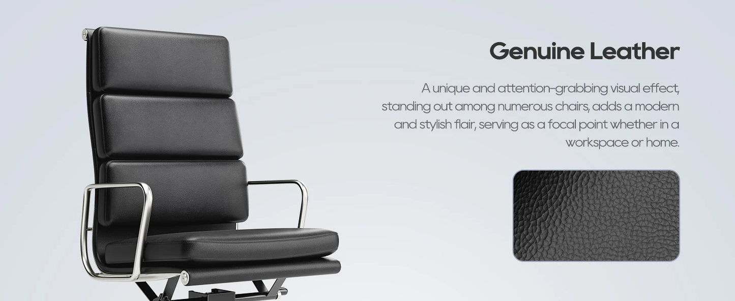 Verstellbarer Bürostuhl aus echtem Leder mit Lordosenstütze, Legierungsarmbasis, Chefsessel, ergonomische Schreibtisch-Computerstühle