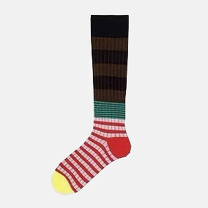 1 Pair Korean Style Women's Calf Socks Fashion Rainbow Stripes Socks Outdoor Sport Cycling Vintage Harajuku Middle Tube Long.