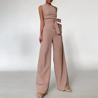 Women Elegant Slash Collar Straight Romper Sexy Off Shoulder Suit One Piece 2023 Fashion Lady High Waist Bow Solid Jumpsuits